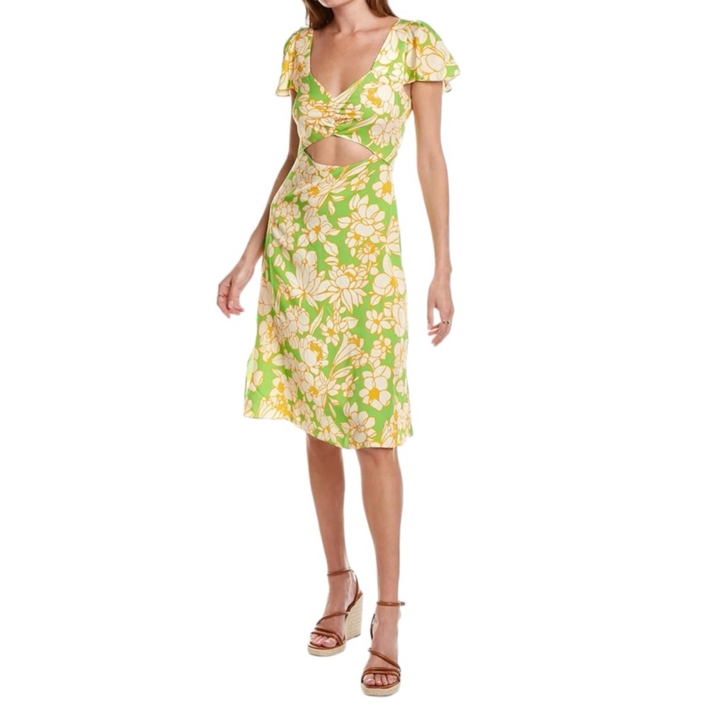 Flora Bea NYC NWT Women’s Rika Midi Cutout Detail Flutter Sleeve Dress Sz L